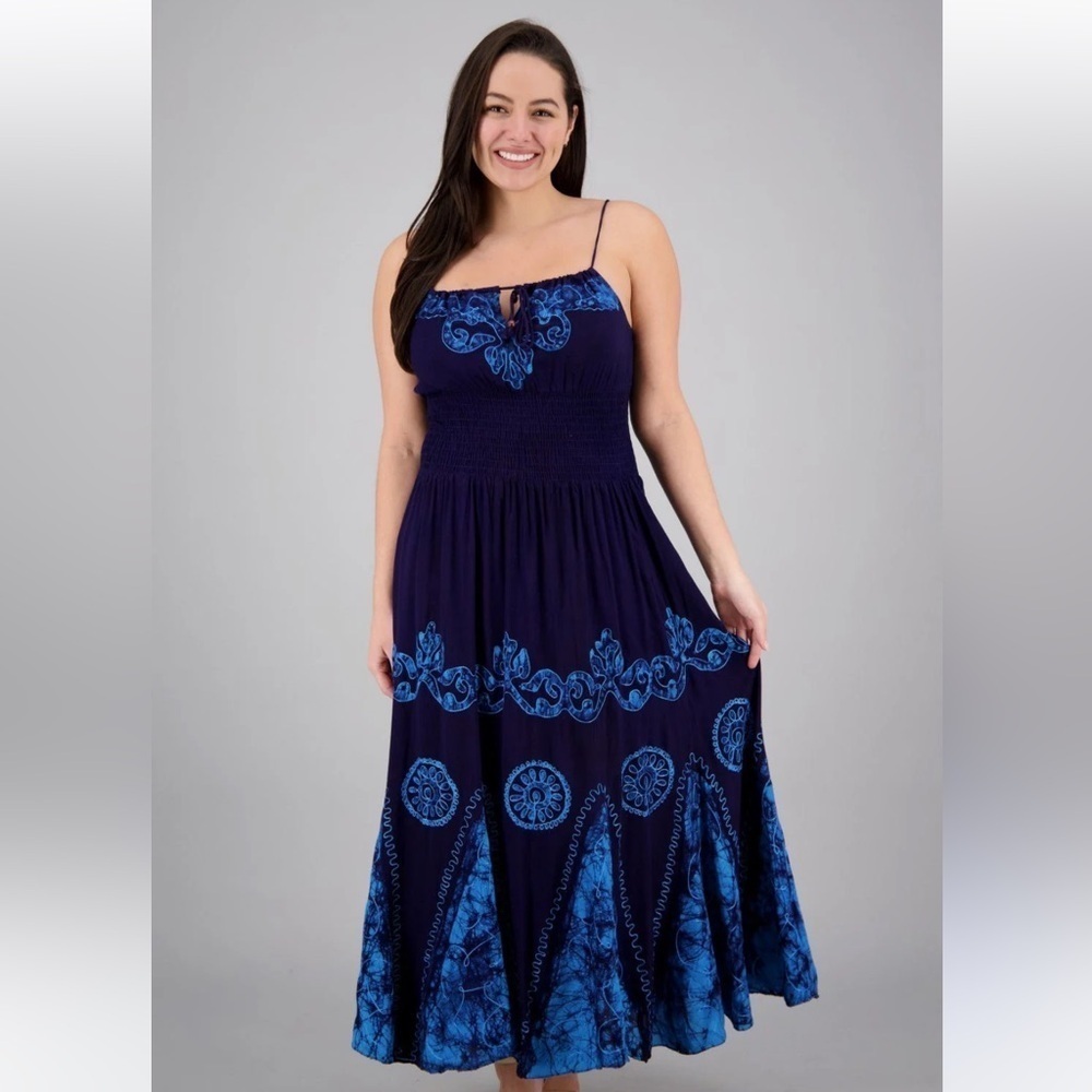 Advanced Apparel Batik Block Print Maxi Dress One Size NEW